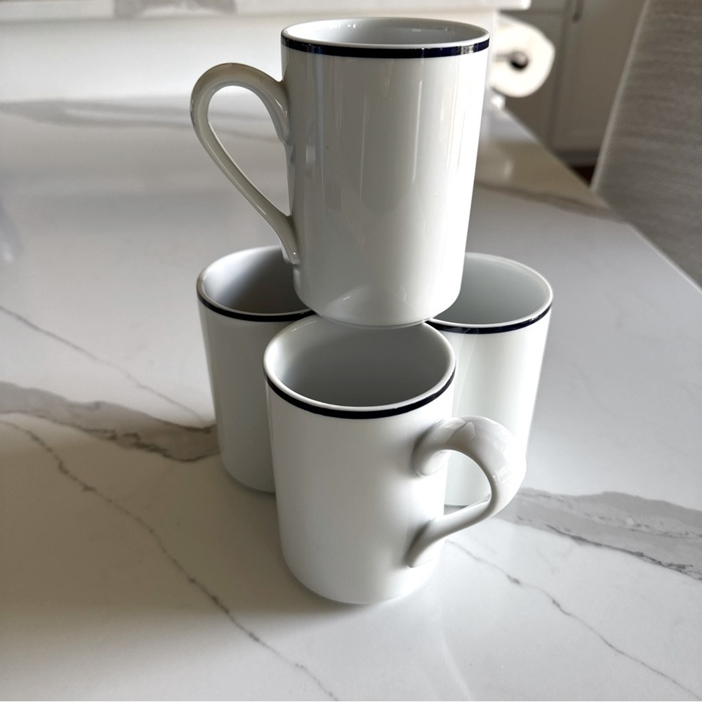 Dansk Bistro NR / Portugal Christainshavn White Coffee Mugs Blue Trim ceramic